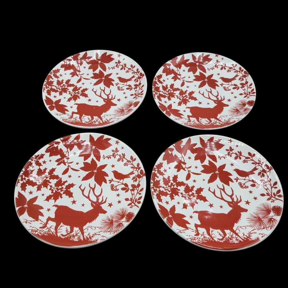 Room Creative Holiday Silhouettes 7" Christmas Dessert Plates Stoneware Set of 4
